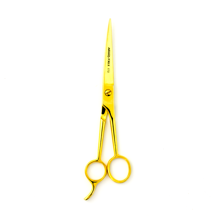 Millers Forge Steel Gold Finish Pet  Shears with Finger Rest - 7'' Straight - Image 4