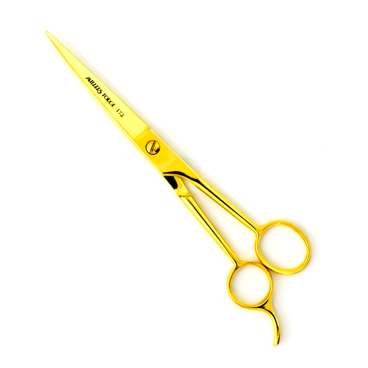 Millers Forge Steel Gold Finish Pet  Shears with Finger Rest - 7'' Straight - Image 3